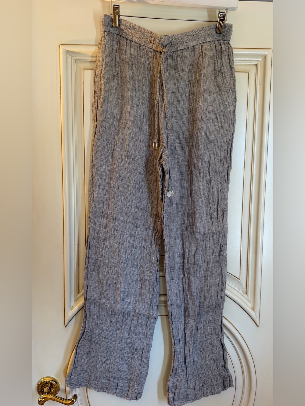 Zara Linen Wide-Leg Drawstring Pants in Heather Gray